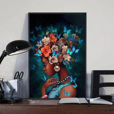 African Black Girl Butterfly Living Room Bedroom Porch Poster Frameless Painting Background Wall Home Decoration Painting Core