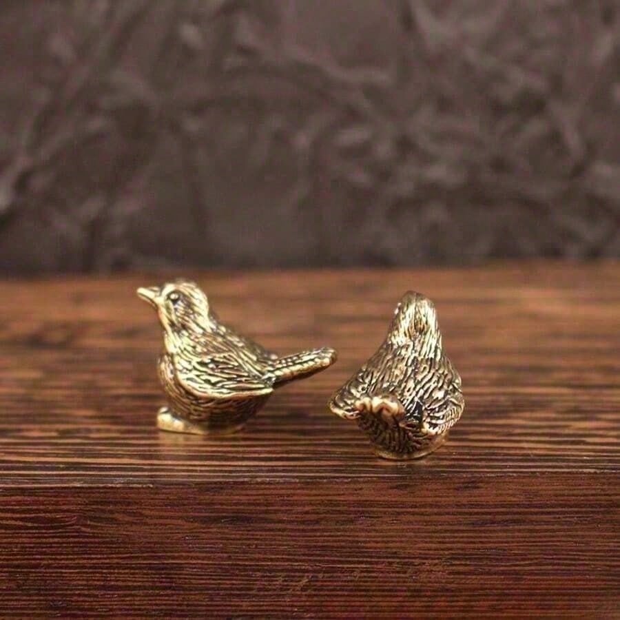 1pc Vintage Ornaments Mini Vintage Brass Bird Statue Retro Sparrow Figurines Small Animal Sculpture For Living Room Bedroom Home