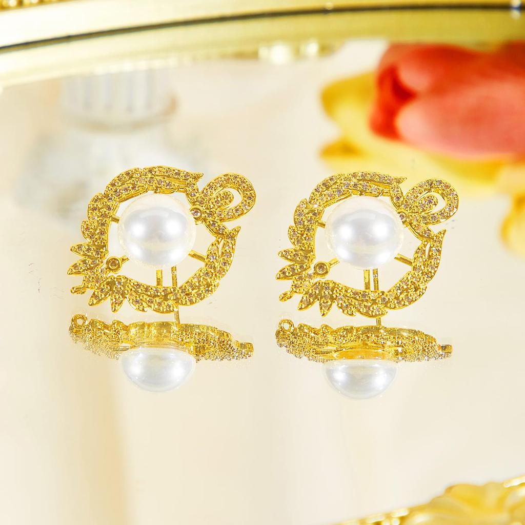 CMM Elegant CZ Zircon Artificial Pearl Earrings Party Banquet Wedding Woman Golden Silvery Jewelry Bride Matching Accessories