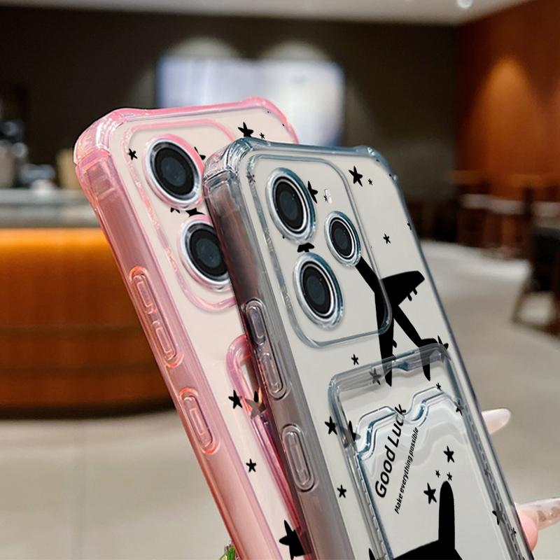 Card Slot Pocket TPU Case For Xiaomi Poco X6 F6 X5 Pro M6 Pro C65 Aircraft Printed Soft Silicone Phone Cover For Poco F6 X5 X6