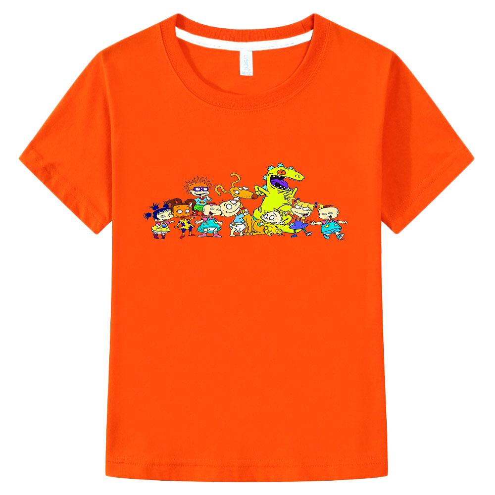 100% Cotton Rugrats Cartoon Print Children's T-Shirt Casual Cute Boys Tees Girls Kids Retro O-Neck Short Sleeve Anime T-shirt Fun T-shirt Summer Tops