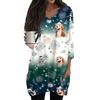 Womens Tops V-neck 3/4 Sleeve Blouses Casual Mid-length Shirts Fashion Christmas Print Tunic Tops With Pockets