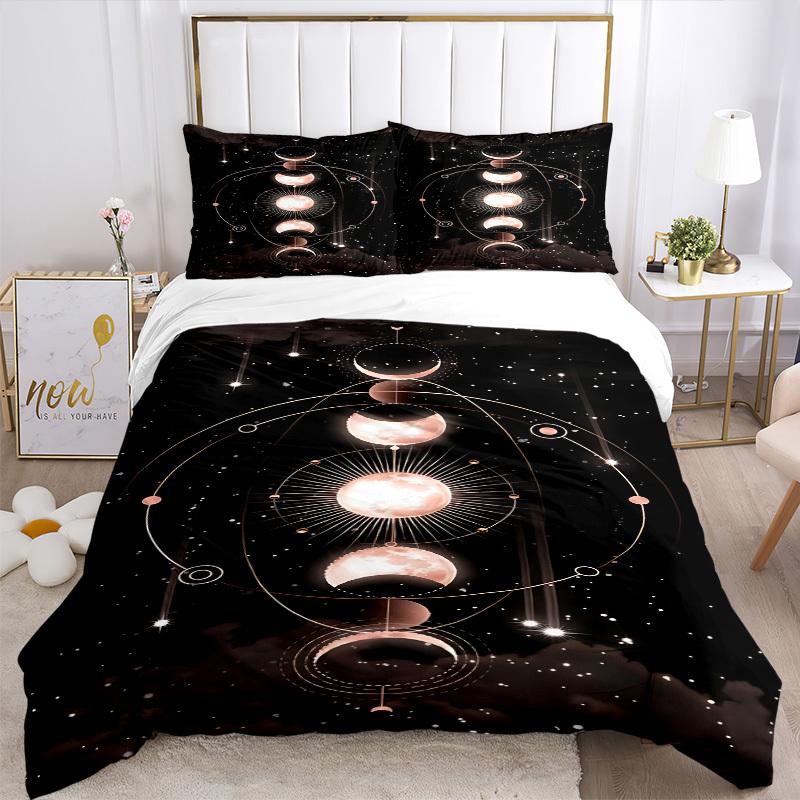 3pcs Moon Phases Celestial Bedding Set, Includes Without Pillow Inserts, Soft Comfortable Bedding Set,All-Season Use a0924098