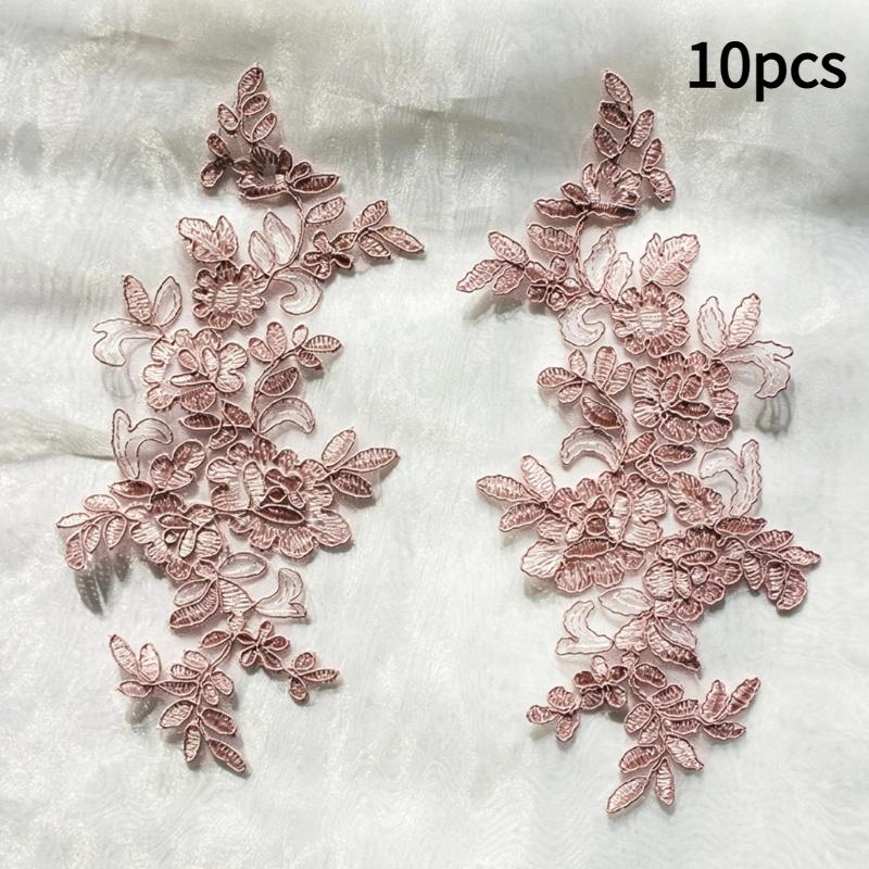 10Pcs Floral Lace Applique Pair Embroidery Flower Patch Sew On Lace Motif For Wedding Dress Garment Decoration