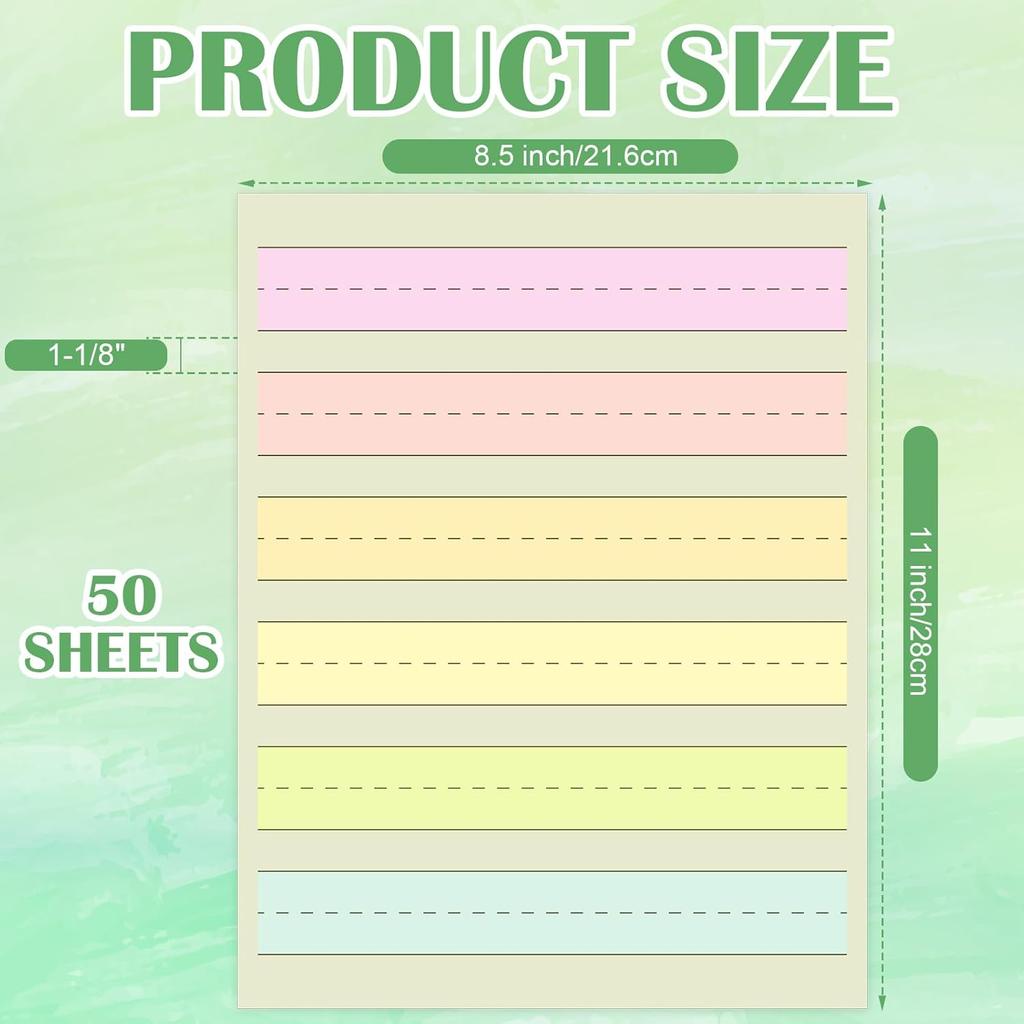 Handwriting Paper Kindergarten Wide Ruled 1-1/8” Raised Lined Paper Primary Writing Pad 8.5 x 11 Inch Colored Spacing Papers Tactile for Kids