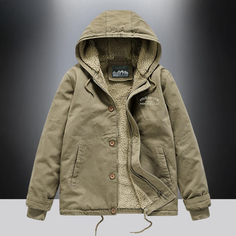 Lamb wool short coat men's winter thickened fur collar fleece tooling bomber jacket cotton coat lamb wool cotton coat