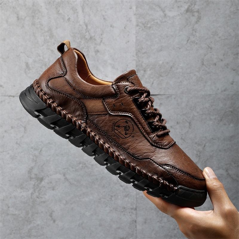 Fashion Mens Leather Shoes High Quality Luxury Outdoor Comfortable Handmade Soft Bottom Ankle Non-slip Flats Mens Casual Hiking Shoes