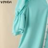 VONDA Women Summer V Neck Puff Half Sleeve Ruffled Buttons Casual Blouse