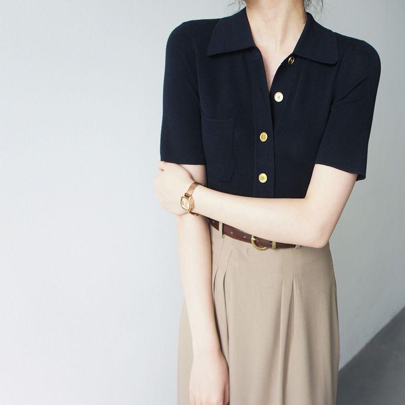 Elegant and Simple Polo Neck Women's Shirt for Spring/Summer