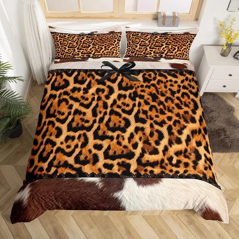 Cowhide Sunflower Duvet Cover Western Farm Animal Skin Bedding Set Microfiber Cow Fur Comforter Cover Twin For Boys Girls Room