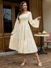 European & American Women's Lace Trim Flare Sleeve Square Neck Long Dress - Halloween Special Gown