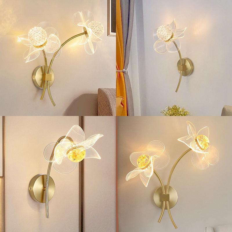 Lampă de perete pentru dormitor, noptieră, living, coridor, hotel, casă, iluminare din spate, modernă, aurie, lux, flori, decor, lumină LED