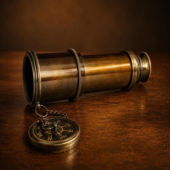 Brass Antique Telescope With Wooden Box, Personalized Nautical Pirate Spyglass, Maritime Deco