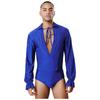 Mens Deep V Neck Long Sleeve Leotard Glitter Rhinestones Bodysuit Openable Crotch Latin Jazz Dance Ballet Costume