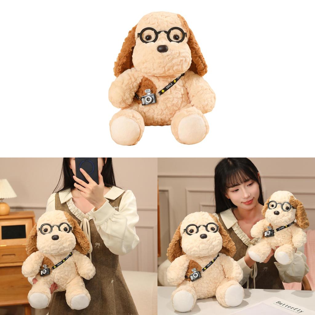 Cachorro de Pelúcia com Câmera e Óculos para Crianças e Colecionadores Decoração