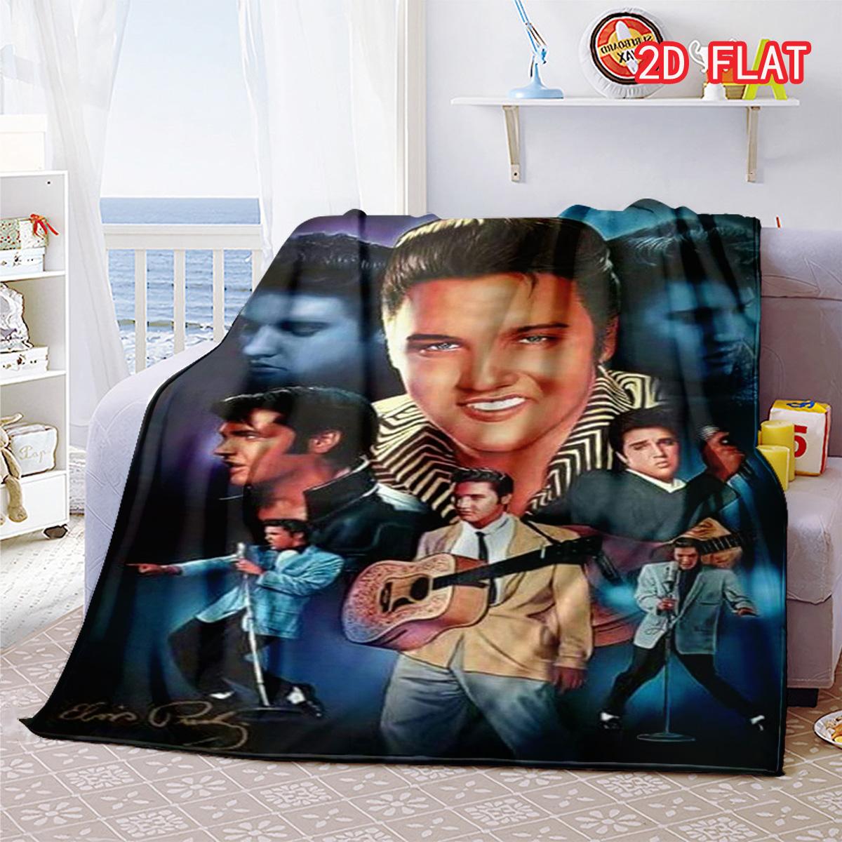 

Elvis Presley King of Rock and Roll Flannel Blanket, Retro Rockstar Design Cozy Throw 80cm x 120cm