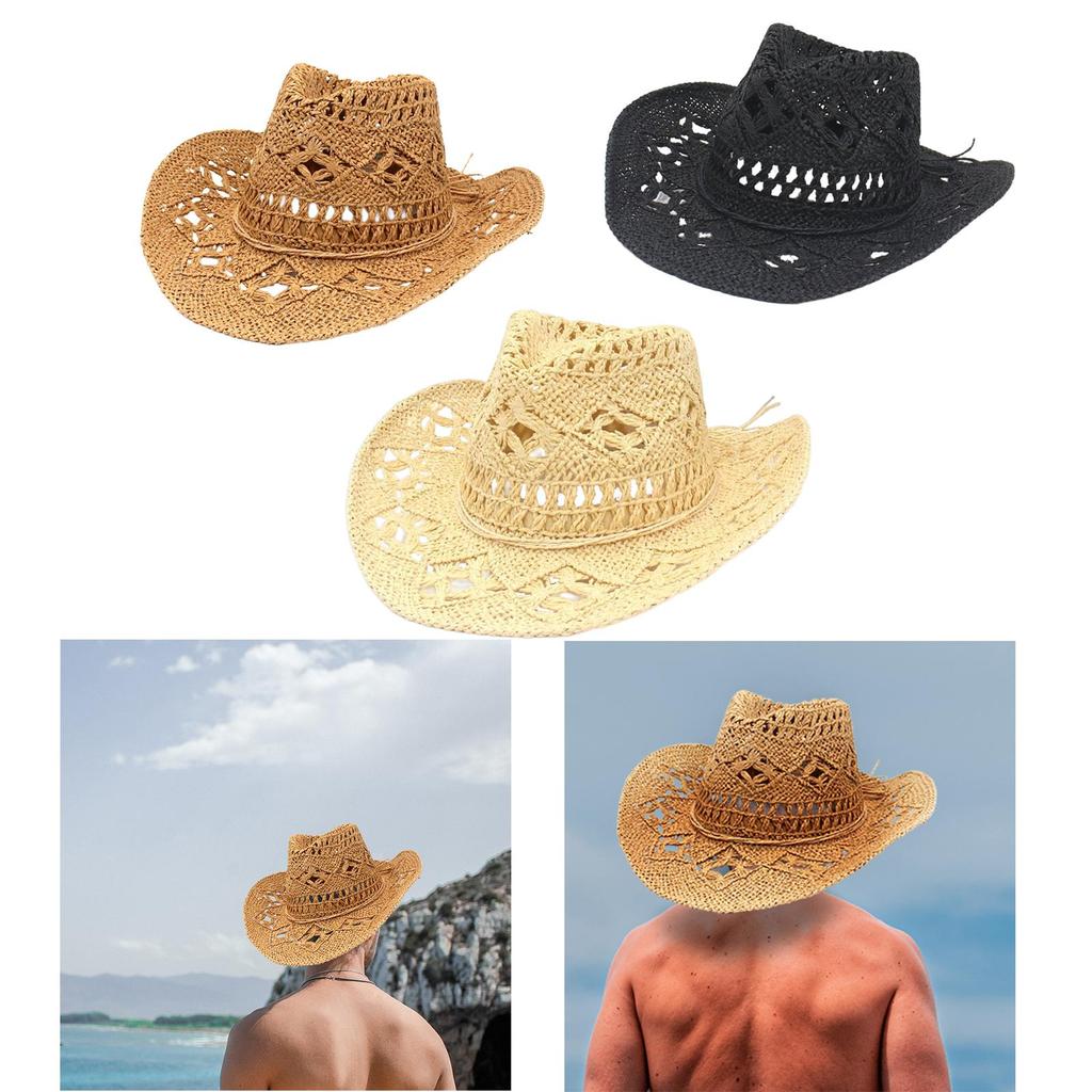 Fashion Summer Straw Cowboy Hat Handmade Weave Straw Hats, Sun Protection for Vacation Festival