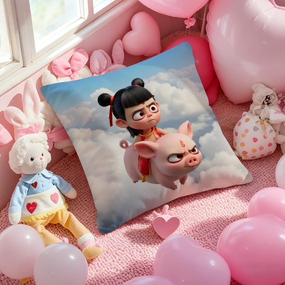 Nezha Chinese Anim Cushion Cover Pattern Printed Pillowcase for Living Room Sofa Cushion Cover & Bedroom Decor