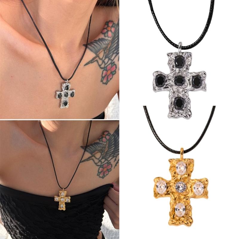 Diamond Studded Neckchain Fashionable Crucifix Pendant Necklaces Adjustable Collarbone Chain Cross Jewelry Ornament