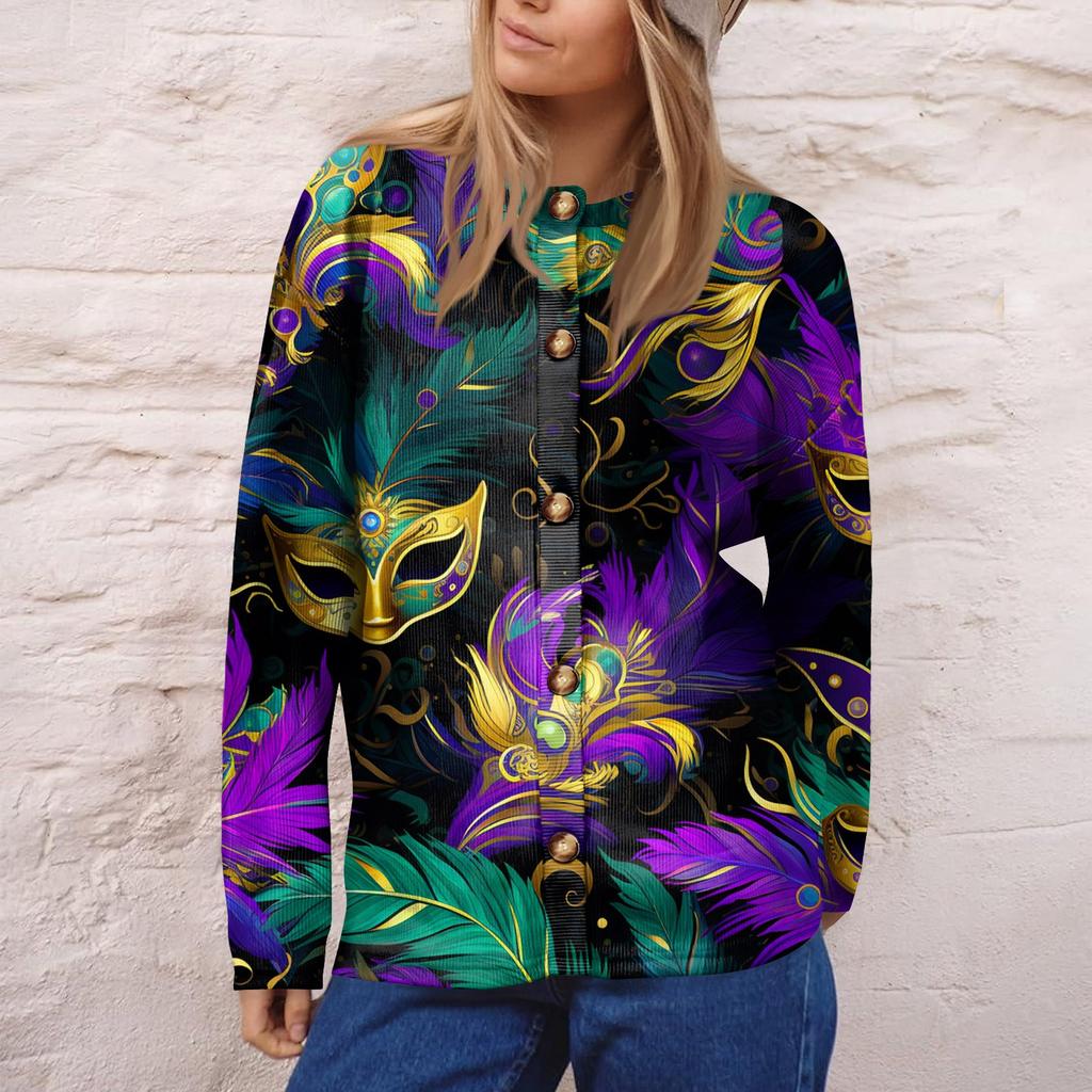 Dámská módní pletená svetrová bunda s dlouhým rukávem a zapínáním na knoflíky