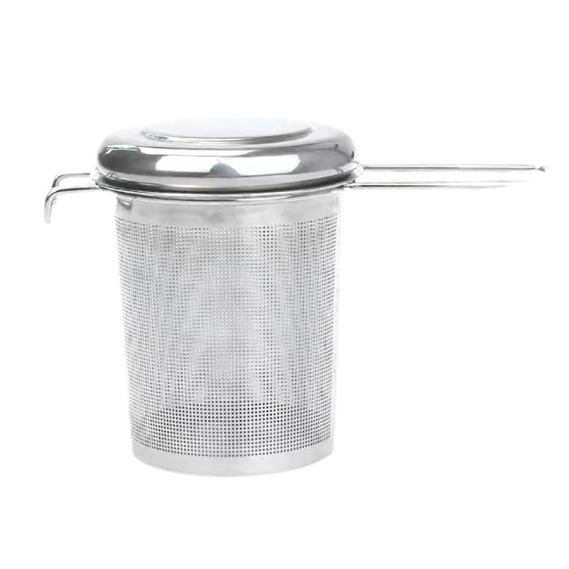 Premium Edelstahl Tee Filter Verlängerter Klappgriff Loser Tee Abgießer mit Deckel Verbrühschutz Mehrzweck Tee Sieb