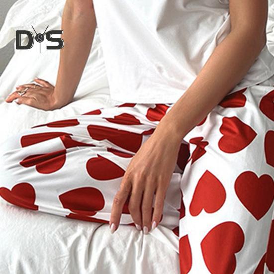 Dámská saténová pyžamová souprava s volánkovým lemem, tílko a kalhoty se širokými nohavicemi, ležérní dvoudílný domácí oděv, souprava na lenošení