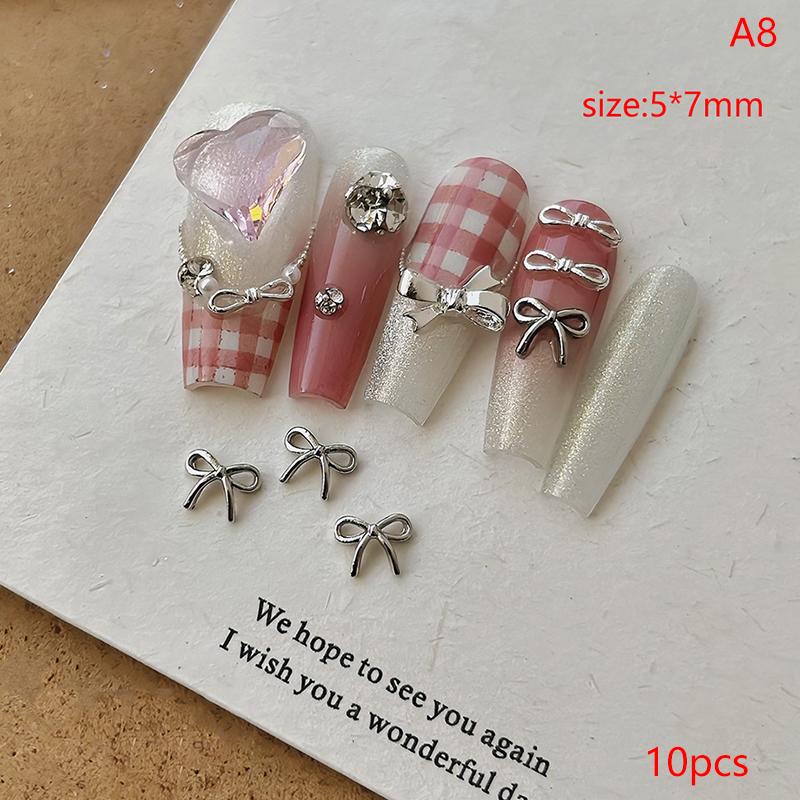 10Pcs Kawaii 3D Silver Gold Bowknot Bow Ballerina Girl Alloy Pearl Nail Art Diy Nails Accessories Decoration Charms