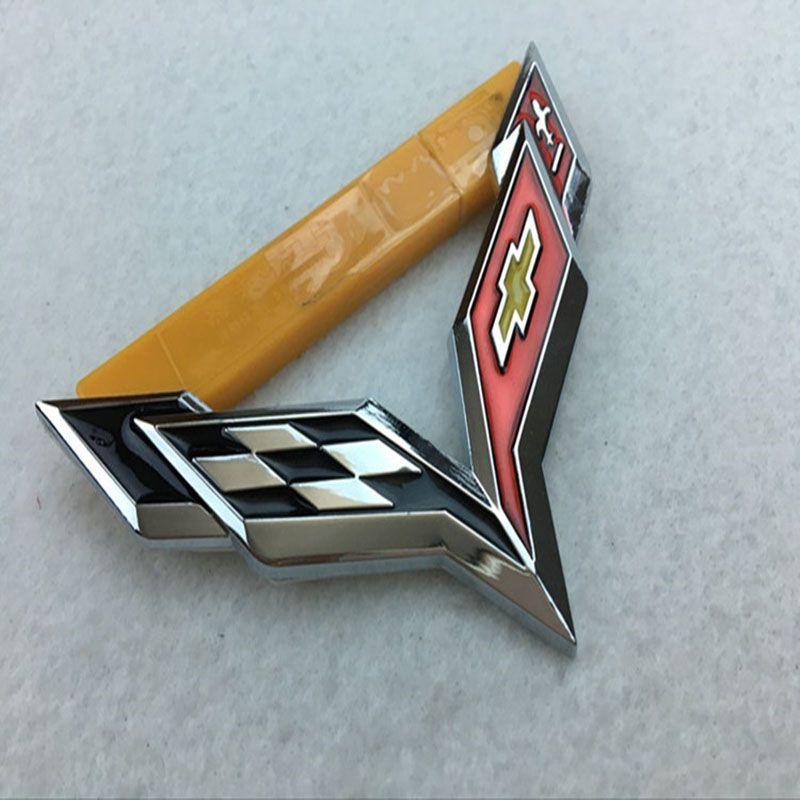 Elegant Zinc Alloy Metal Crossed Flag Emblem For Corvette C7 Stingray Badge