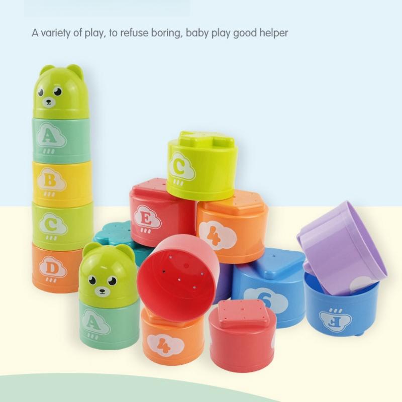 Kids Fun Number Letters Stacking Cup Baby Montessori Early Educational Sensory Puzzle Stack Speed Games Toys for Children Gifts