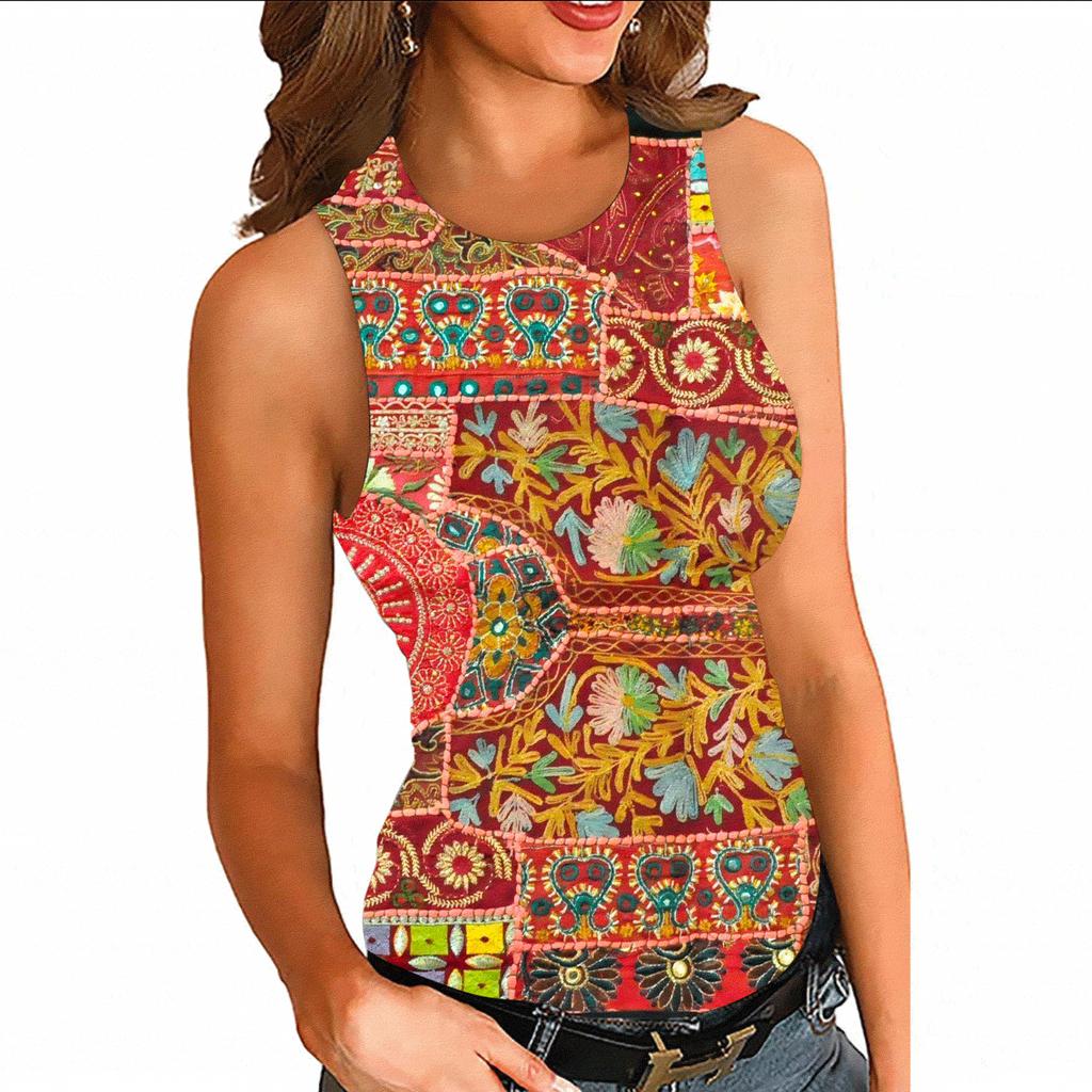 Printed Sleeveless Crew Neck Top