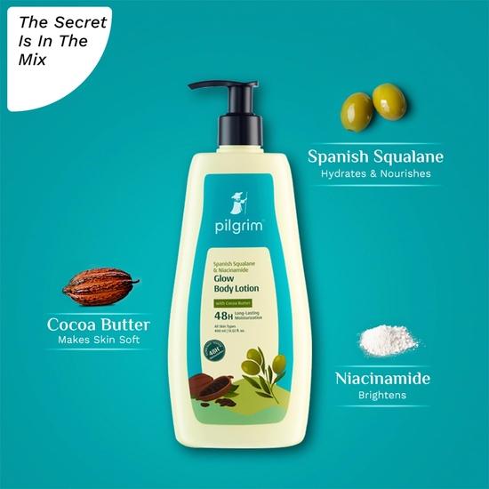 Pilgrim Spanish Squalane & Niacinamide 400 ML Glow Body Lotion | 48 H Moisturization | Non-greasy Formula | For All Skin Types