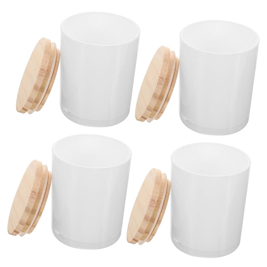 Portavelas de Cúpula de Cristal Alipis, Juego de 4 con Tapas de Madera (Acabado en Spray Blanco), para Velas Artesanales, Capacidad de 200 ml, Portavelas tipo Tea Light, Transparente