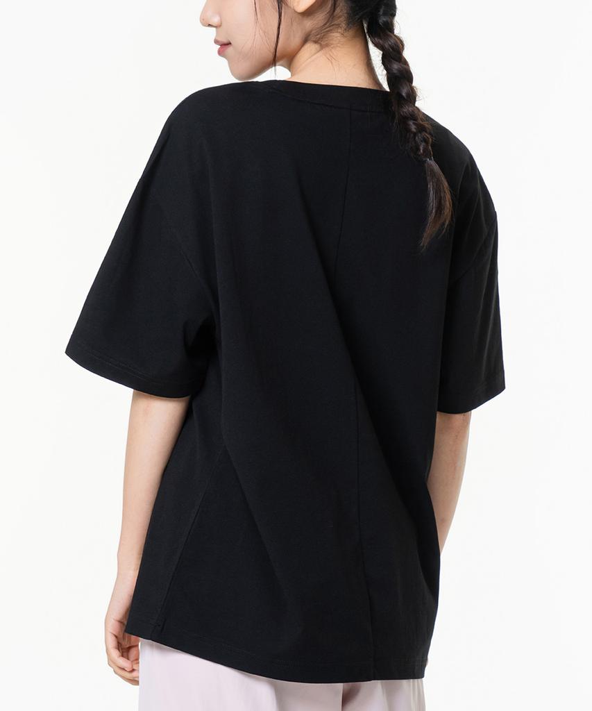 MOZMOZ Oversized Sorona Cooling Functional Back Slit Plain Short Sleeve T-Shirt Black