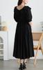 Plus Size Long Maxi Cooling Short Black [Gold Japan] Women's Dress, Fabric, Sleeves, Ruffle, Flare, Holiday, Spring, Summer, Autumn, maru-30247, 4L,