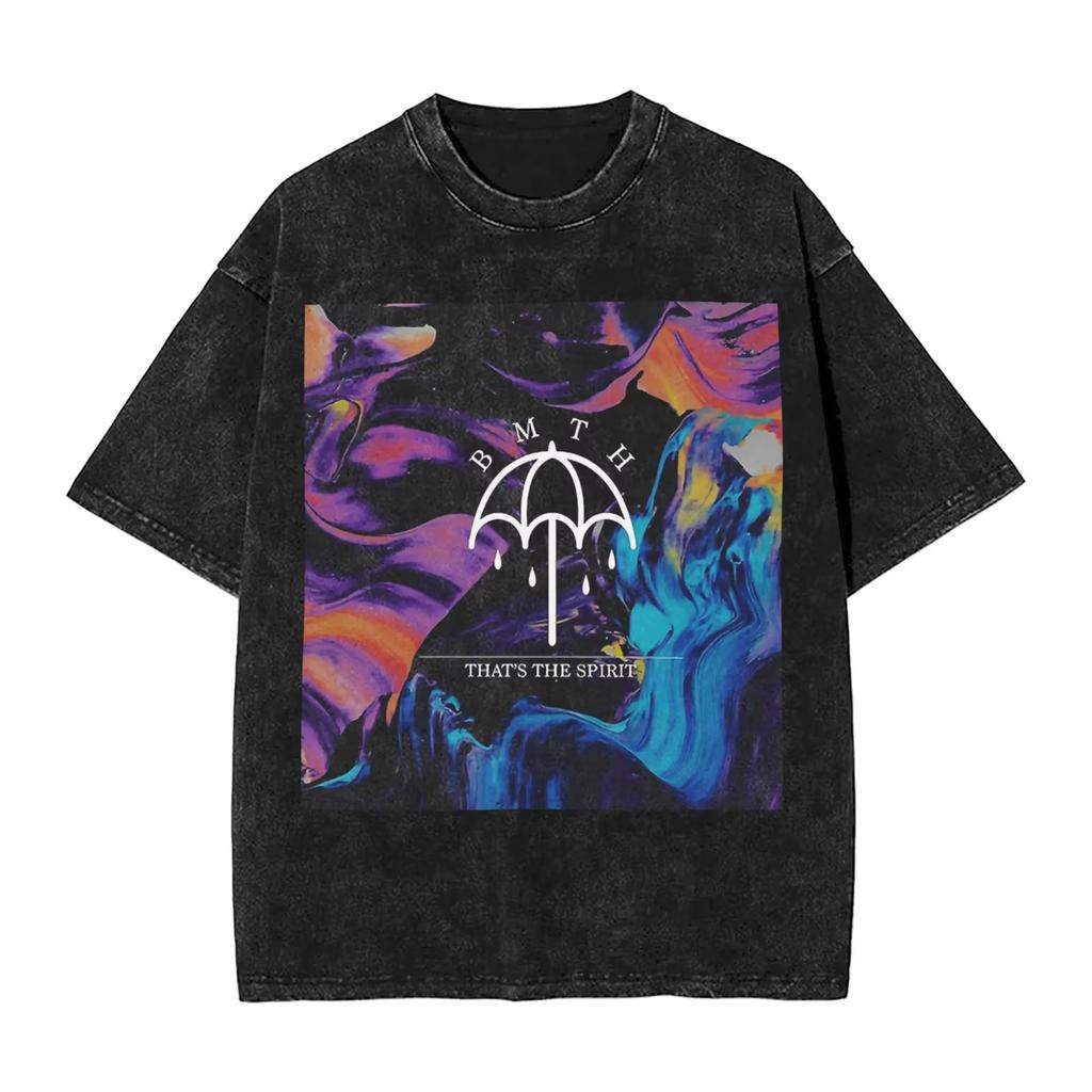 Me The Horizon T-shirt per Fan BMTH Top Vintage Lavato Maglietta Estiva Britannica Novità Top Larghi in Cotone Vintage
