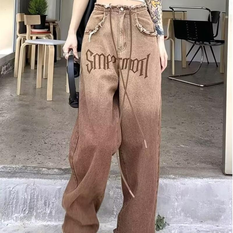 

Женские модные джинсы широкого кроя: Универсальный стиль Харадзюку для весны и осени XX Large коричневый