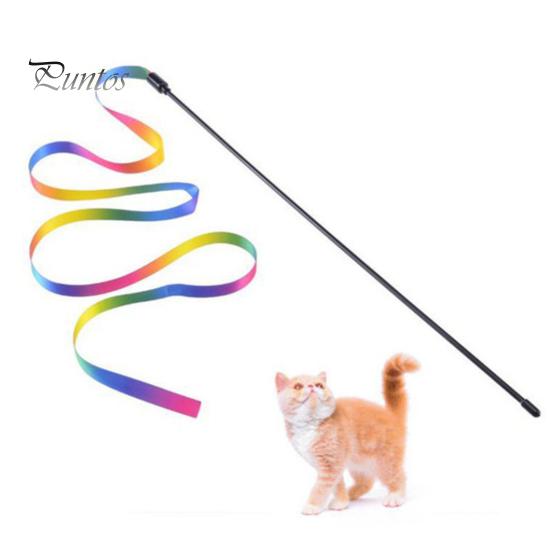 2 stk Cat Stick Interactive Toy Tosidig Rainbow Webbing Tease Ripebestandig Bittbestandig Underholdende Cat