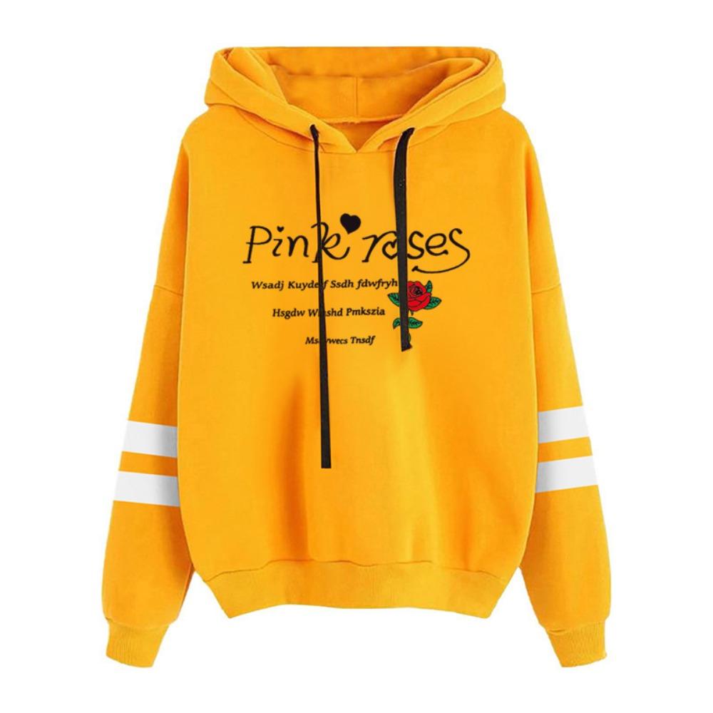 New Chic Fleece Sweater Women's Design Sense Letter Rose Print Hooded Lazy Wind