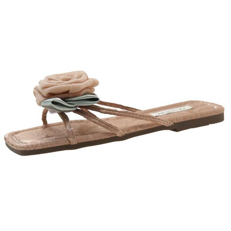 

Fashion French Flat Bottomed Square Toe Flower Line Slippers for Women s Shoes 2025 Summer Outwear Fashion Sandals Zapatos De Mujer 40 хаки