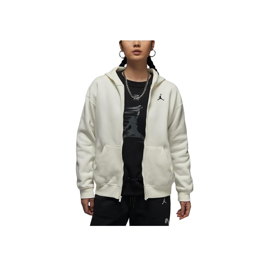 Jordan Brooklyn Fleece Fashion Simple Warm Hooded Zip-Up Jacket Sweatshirt Women Jackets Sail-White Black FV7168-133