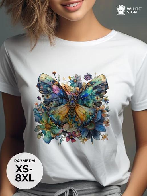 Oversized summer T-shirt with  Butterfly  print 2XL