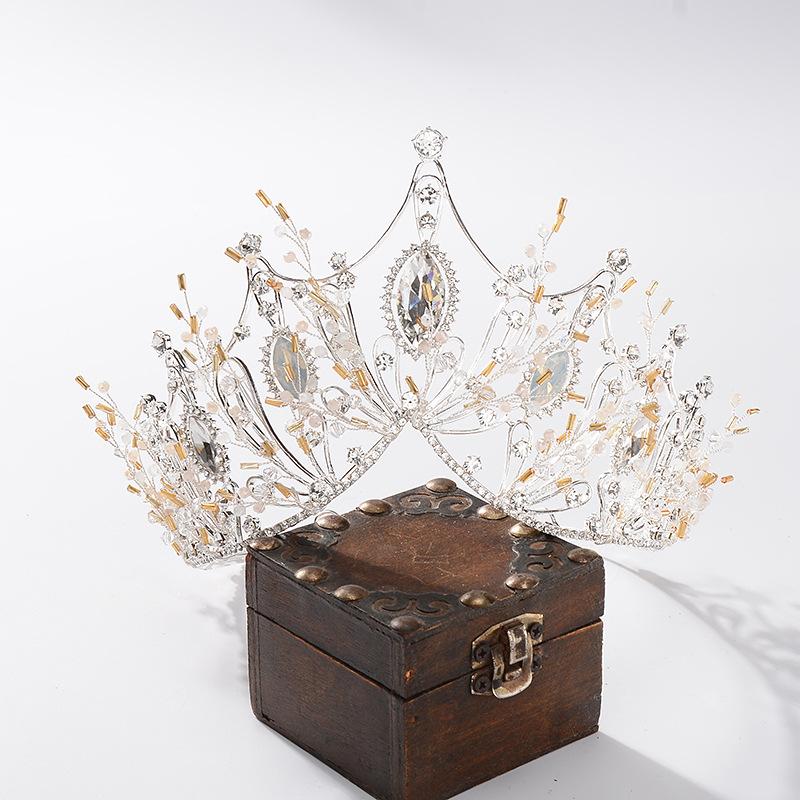 Baroque European Retro Rhinestone Crown Hand-beaded Bridal Tiara Wedding Photography Exquisite Headband