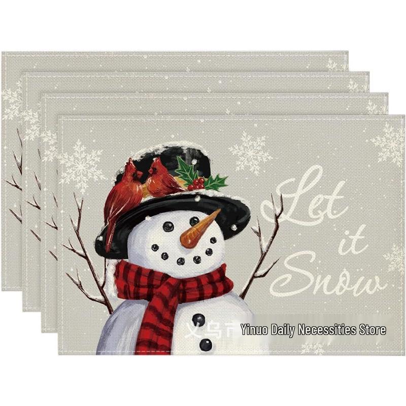 Christmas Snowman & Snowflake Plaid Insulated Placemat - Festive Table Decoration
