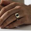 Classical Gold Color Men Rings Square Round Black White Stone Rings Jewelry Party Gift