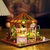 Wooden Doll House Flower Coffee Casa 3D Puzzle Assembly Building Model Dollhouse Bookshelf With Furniture Lights Birthday Gifts