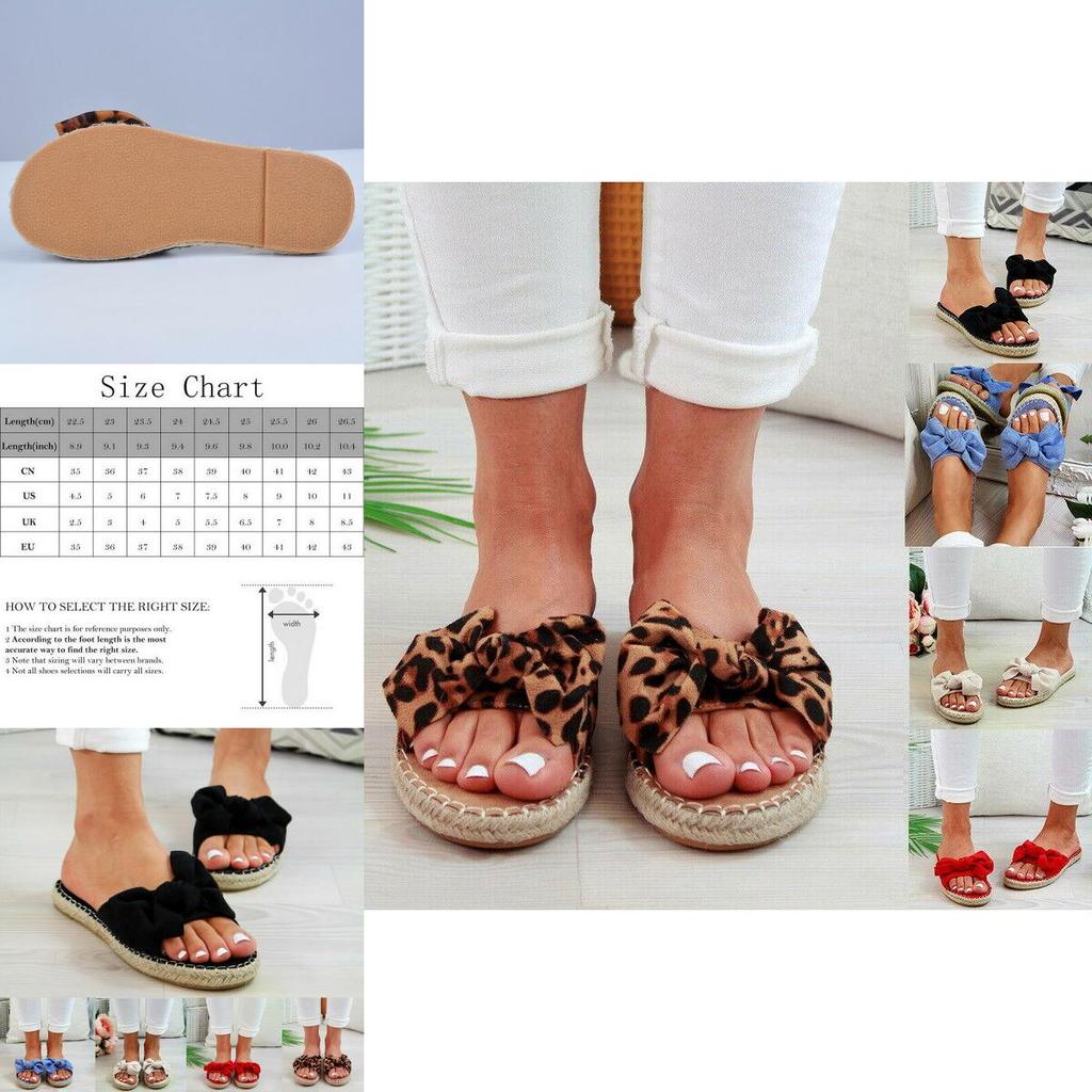 Elegant Women Slip On Sandals Bow Flat Mule Espadrille Shoes Summer Sliders
