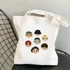 Korean Style Letter Print Canvas Tote Bag for Women Men Fashionable Shoulder Handbag Trendy Daily Shopping Bag