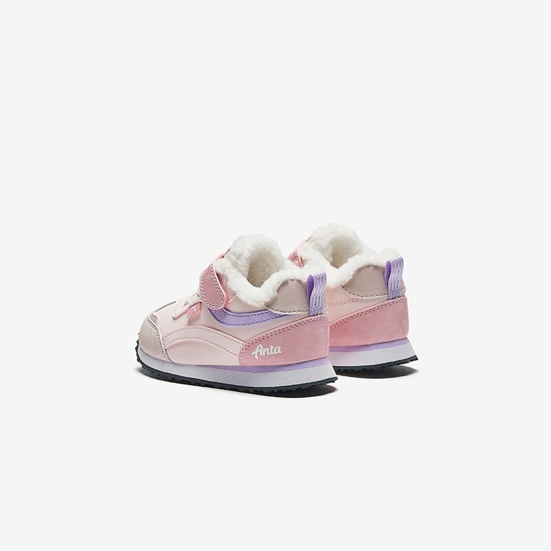 Anta Kids Synthetic Leather Comfortable Anti-Kick Lightweight Shock Absorbing Warm Low-Top Walking Shoes Baby Shoes Gray Pink A22440093-2