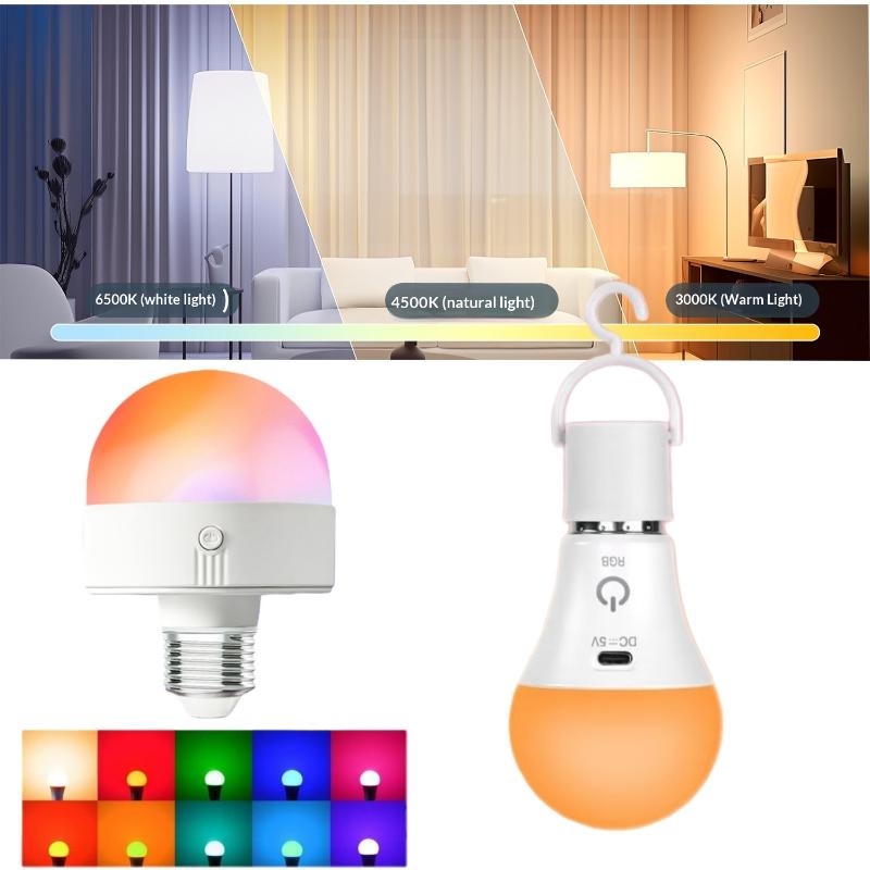1 Set Rechargeable Smart Dimmable E27 Bulbs With Timing Cordless Battery Operated Light Bulb Rgb/3 Color Usb Led Lamp Bulb