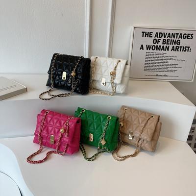 2025 Summer New Casual Fashion Chain Shoulder Bag Trend Simple Plaid Messenger Bag Retro Large Capacity Bag